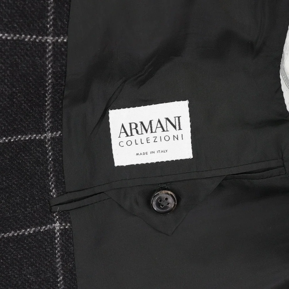 Armani Collezioni Blazer Mens 40R Black Gray Windowpane Cashmere Made in Italy